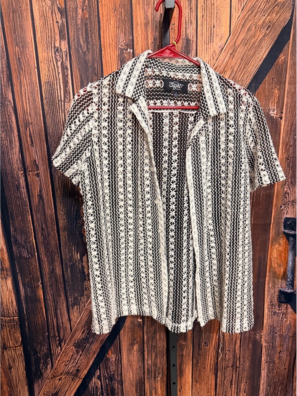 Eighty Eight Brand Black and White Crochet Short Sleeve Top Size Small